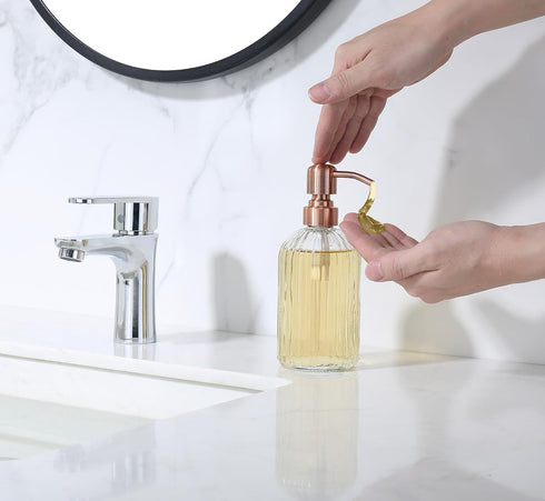 Rose Gold Glass Soap Dispenser with Rust Proof Metal Pump,16oz Vintage Soap Dispenser,Clear Glass Dish Soap Dispenser for Bathroom,Copper Kitchen ...