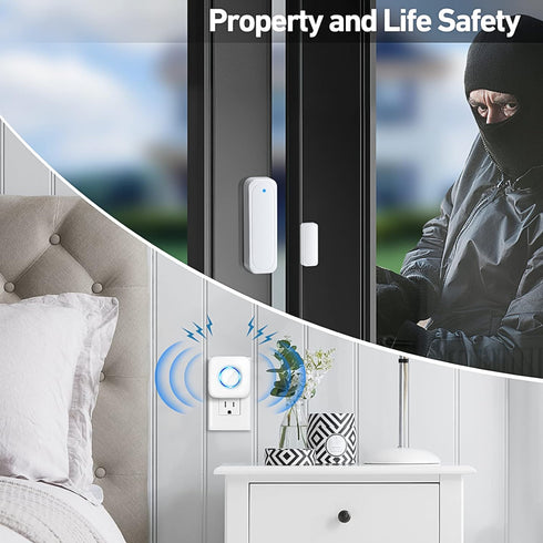 Door Chime, Satisure Wireless Door Open Contact Sensor Alarm Chime with 600 FT Range 58 Chimes 5 Volume Levels LED Indicators, Door Ringer Alert f...