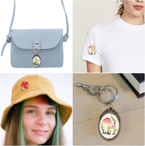 ZOCONE 3 Packs Embroidery Necklace Kit, Embroidery Pendant Kit Mini Cross Stitch Kit with Hoop, Necklace, Pendant, Beads, Stamped Pattern Cloth, I...