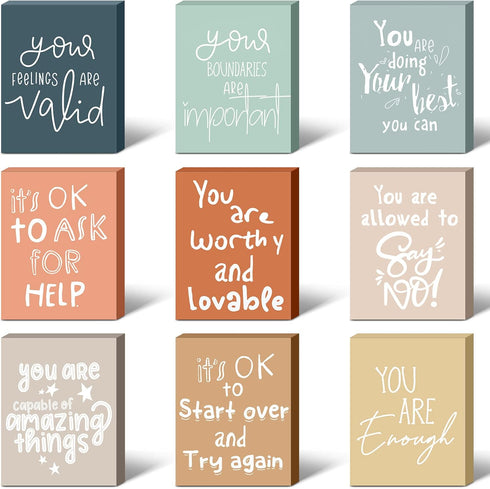 9 Pcs Mental Health Reminders Gifts Positive Affirmations Wall Decor Therapists Office Table Decor Psychology Feelings Shelf Decors Mini Inspirati...