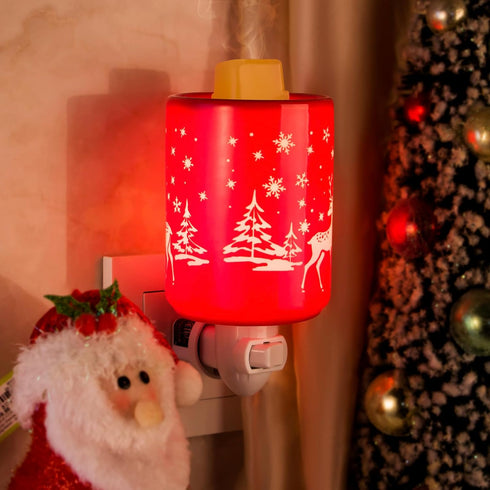 STAR MOON Pluggable Fragrance Ceramic Wax Melt Night Light Warmer for Christmas Decoration No fire Hazard Packed with Two Bulbs - Abrasive Red Rei...