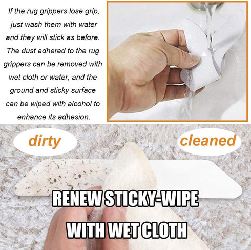 Rug Grippers with Super Stickiness- Anti Curling Carpet Tape Non-Slip Area Keeps Your Rug in Place and Makes Corners Flat for Corners and Edges Re...