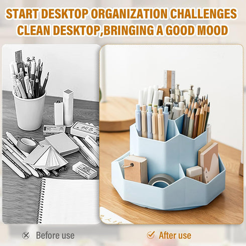 360 Degree Rotation Pen Holder,9 Slots Pencil Holder for Desk,Desk Organizer,Desk Accessories & Workspace Organizers,Apply Office, School, Home?Bl...