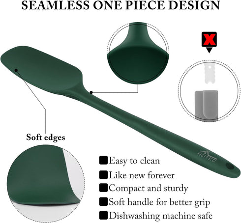 HOTEC High Heat Resistant Food Grade Silicone Rubber Spatula Set for Baking, Cooking, and Mixing Non Stick Dishwasher Safe BPA-Free Dark Green Set...