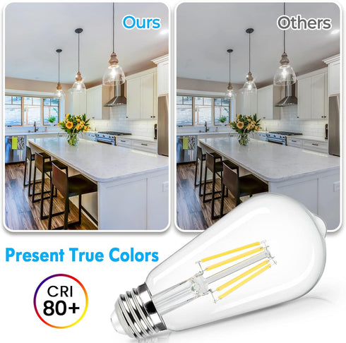 Brightever Vintage LED Edison Bulbs 60 Watt Equivalent, 6W ST58 Super Bright 4000K Neutral Daylight White, Clear Glass Style 700Lumens Antique LED...