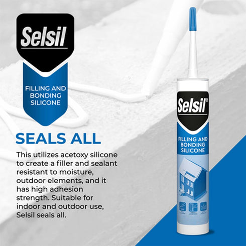 Selsil Clear 100% Silicone Sealant - Filling and Bonding Silicone Caulk - Clear Silicone Sealant Waterproof - Clear Sealant - Great Elasticity, So...