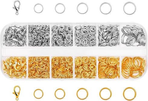 1140 PCS Jump Rings for Jewelry Making Supplies, 5 Sizes Silver and Gold Open O-Rings Necklace Lobster Clasp Set Bracelet Charms Jewelry Making To...