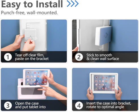 MoKo Wall Mount Shower Tablet Holder, 360 Rotation Waterproof Tablet Holder Bathroom Tablet Case Mount Shelf with Touchable Anti-Fog Screen for Ta...