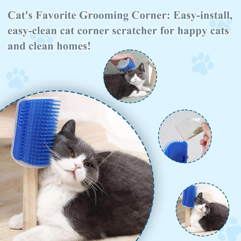 4 Pcs Cat Grooming Kit: Self-Cleaning Slicker Cat Brush, Deshedding Glove, and Cat Corner Massagers for Effortless Shedding, Detangling, and Relax...