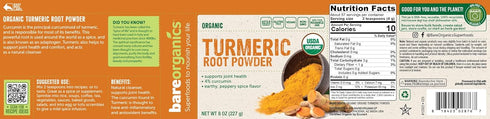BareOrganics Turmeric Root Powder Superfood, Dietary Supplement, 8 Oz...