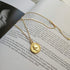Dtja Carved Gold Coin Pendant Necklace for Women Girls 925 Sterling Silver 18K Gold Plated Simple Round Chain Goddess Worship Celebrity Medal Reve...