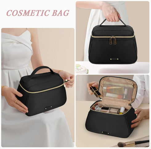 RAINSMORE Travel Makeup Bag Large Make Up Bag Waterproof Cosmetic Bag with Separate Brushes Slot Toiletry Bag for Women Portable Cosmetic Case Pou...