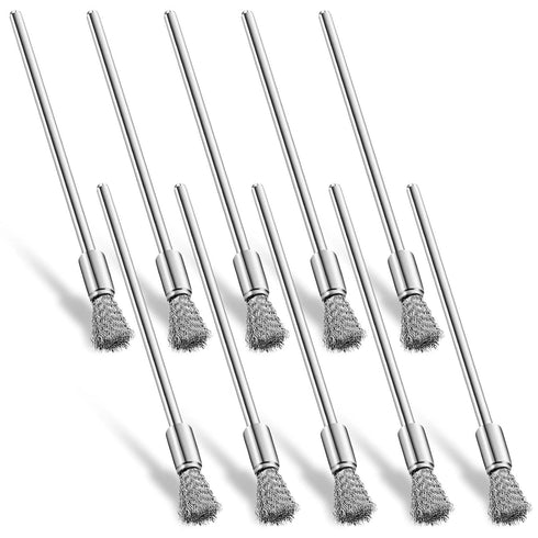 10 Pcs Wire Brush Extended Steel Cleaning End Brushes Pen Stainless Steel Wire Brush 3 mm Mandrel Rust Paint Removal Bits Polishing Rotary Tool Ac...