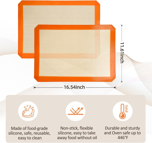 Silicone Baking Mat, Set of 2 Baking Pads Cookit Sheet, Non-Stick Oven-Bake Cover Runner for Making Macaroons, Cookies, Easy Clean & Reusable, 16....
