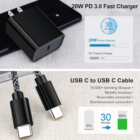 Super Fast Charger for Samsung Galaxy S24 S23 S22 S21 Ultra S20 FE Z Flip 5 Z Fold 5 A15 5G A25 A14 A04s A03s A13 A53 A12 A54, 20W USB C Wall Char...