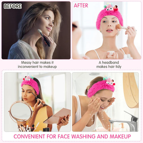 Face Wash Headbands for Women, Plush Spa Hair Bands Makeup Headbands Skincare Headbands Cute Fluffy Creative Hair Accessories for Washing Face, Fu...