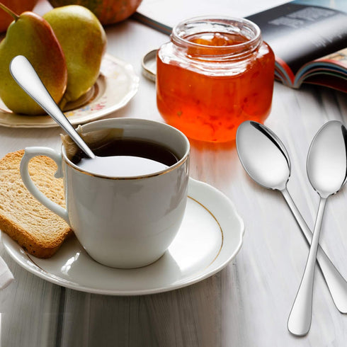 E-far Stainless Steel Teaspoons Set of 12, Modern Silverware Flatware Dessert Spoons for Home, Kitchen, Restaurant, Round Edge & Mirror Polished, ...