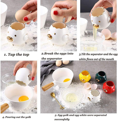 ZOSTLAND Egg Yolk Separator, HQ Creative Ceramics Cute Little Chicken Egg Yolk White, Funny Style Simple Automatic Separation Baking Assistant Too...