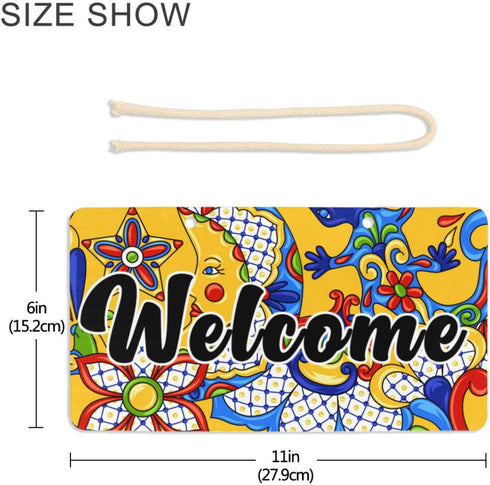 Kigai Welcome Sign Mexican Talavera Front Door Sign, Waterproof Wall Hanging Plaque for Housewarming, Farmhouse Porch Yard Garden Home Decor, 11 x...