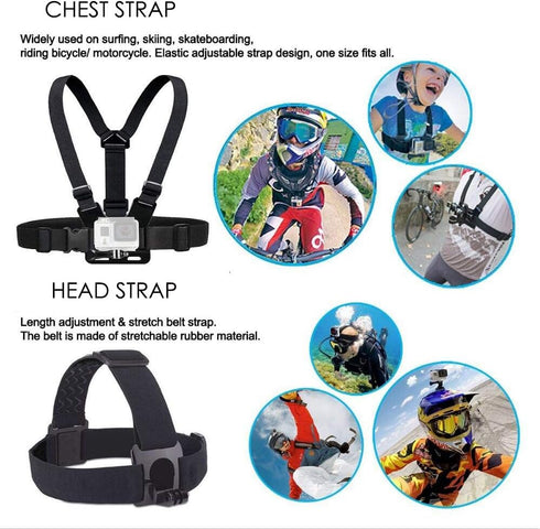 VVHOOY Action Camera Accessories Head Strap Mount Chest Harness Compatible with AKASO EK7000 Brave 4 Brave 7 LE V50X Native/GoPro HERO 13 12 11 10...