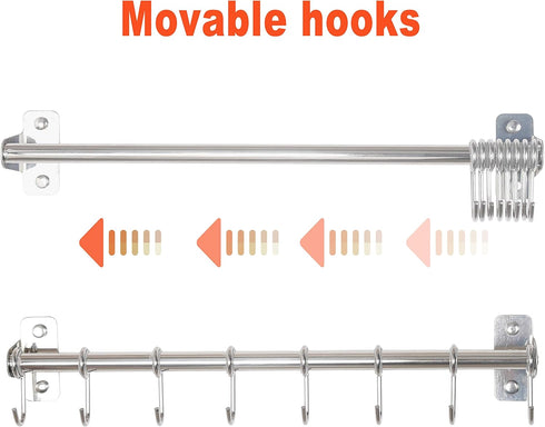 Dseap Kitchen Utensil Holder Hanger, Pot and Pan Rack wall mount, Kitchen Rail with 8 Hooks for Hanging Cooking Utensils, Mugs, Spoons, Wall Mount...