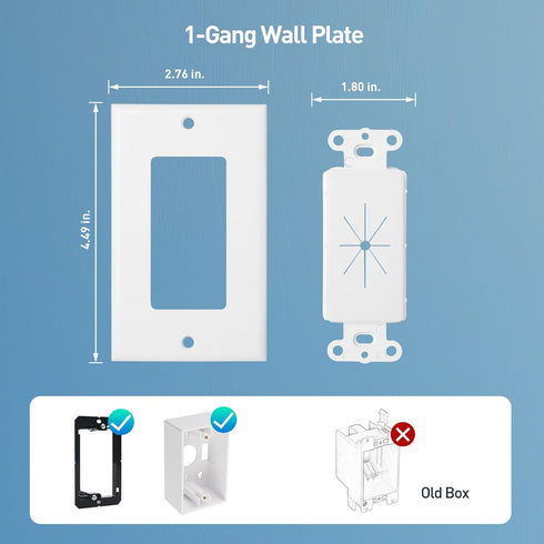 Cable Matters 2-Pack 1-Gang Wall Cable Pass Through Wall Plates with Flexible Rubber Grommet, Cable Wall Plate, In Wall Cable Management Solution ...