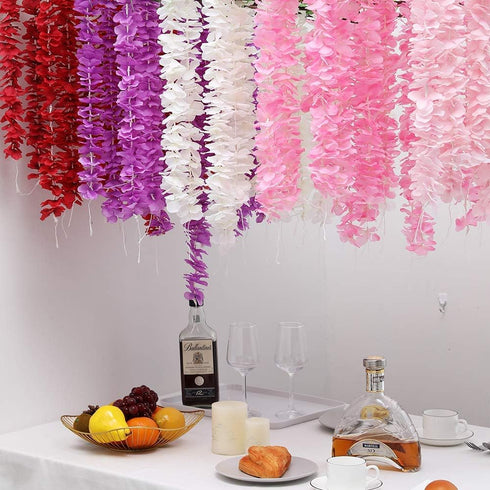 Hawesome 33Ft Artificial Flowers Garland Fake Wisteria Hanging Flowers Garlands Vine for Party Wedding Garden Decoration 10 Pack?Pink?...