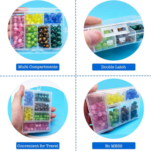 Plastic Organizer Box with Dividers - 2 PCS Small Plastic Container with Compartments, 6 Compartment Storage Box, Plastic Travel Organizer Box, Cr...