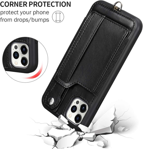 TOOVREN Wallet Case for iPhone 12 Pro Max Lanyard Case with PU Leather Kickstand Detachable Neck Strap Cover for iPhone 12 Pro Max 6.7" for Men Wo...