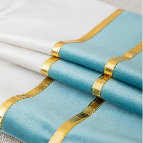 ZLINA Set of 2 Velvet Decorative Throw Pillow Covers Aqua Green White Patchwork with Gold Leather Pillow Covers 18 × 18 Inch Cushion Covers Decor ...