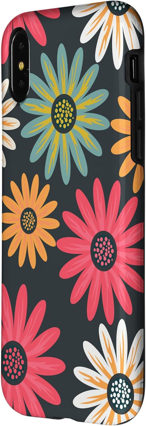 iPhone X/XS Floral Daisy Flowers Pink Green Orange Grey Pattern AEN021 Case...