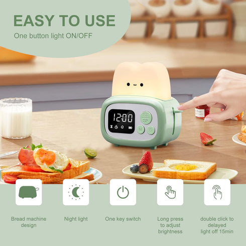 QANYI Small Timer Clock Toaster Lamp, Cute Night Light with Time Management Tool and Table Clock Alarm Digital Timer for Kids, ABS+PC Kids Lamp Bi...