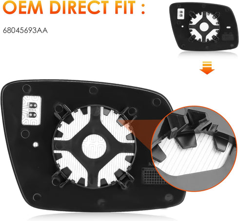 Left Driver Side Mirror Glass Replacement for 2009 2010 2011 2012 2013 2014 2015 2016 2017 2018 Dodge Journey Rear View Side Heated Mirror Replace...