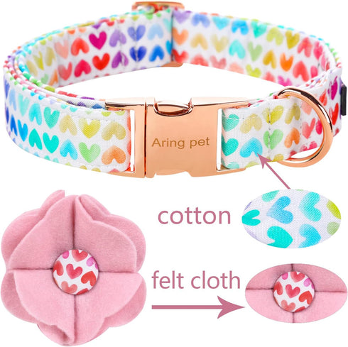 ARING PET Valentine's Day Dog Collar-Adorable Dog Collar with Felt Flower, Cotton Colorful Heart Dog Collars Pet Collars with Metal Buckle...