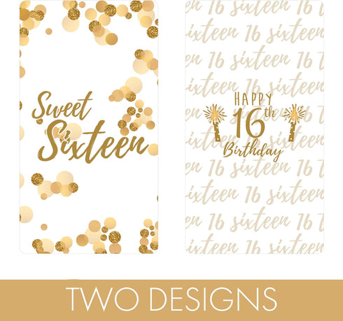 White and Gold Sweet 16 Birthday Party Mini Chocolate Candy Bar Wrappers - Sixteen 16th Party Favor Stickers - 42 Stickers...