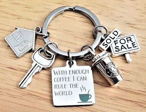 Kit's Kiss Realtor Keychain House Keychain Loan Officer Gift Coffee Lover Real Estate Broker Realtor Gift House Key House For Sale Charm...