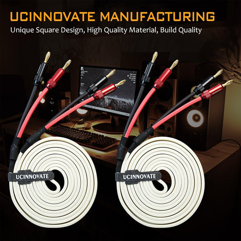 UCINNOVATE White Speaker Wire with Banana Plugs, 2 Pack 1.5m / 4.9FT OFC HiFi Speaker Cable with Banana Plugs, 14 AWG Audio Cables with Gold-Plate...