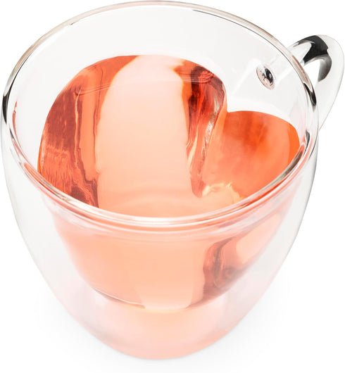 Pinky Up Kendall Heart Shaped Glass Tea Cups with Handle, Double Walled Coffee Mugs, Drinking Glasses for Hot Chocolate Milk, Latte, Eggnog, Cockt...