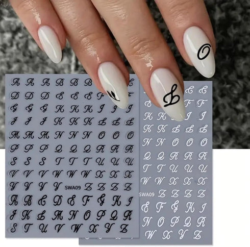 Retro English Letters Nail Stickers for Nail Art 8 Sheets 3D Self-Adhesive Black White Gold Silver Design Nail Decals Pegatinas Uñas Personalized ...