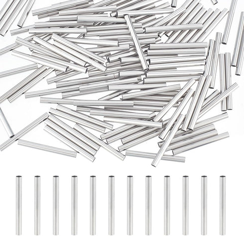 PH PandaHall About 200pcs 30mm Long Stainless Steel Tube Beads Straight Tube Charms Metal Smooth Finding Beads for Jewelry Crafts Making Findings,...