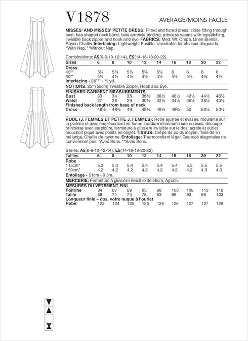 Vogue Misses' Petite Fitted Dress Sewing Pattern Kit, Design Code V1878, Sizes 6-8-10-12-14...