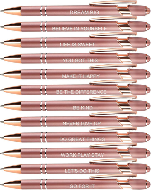 12 Pcs Motivational Quotes Ballpoint Pens for Office Women Inspirational Black Ink Pens with Stylus Tip, Funny Scriptures Pens Valentine’s Day Bul...