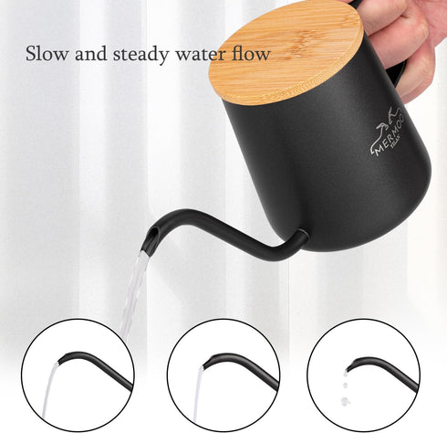 MERMOO YILAN Gooseneck Kettle Pour Over Coffee Kettle with Lid 350ml Stainless Steel Kettle Hand Drip Coffee Pot Long Narrow Coffee Pitcher Jug?bl...