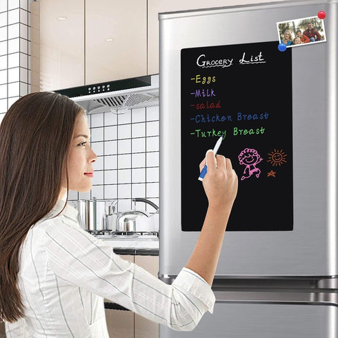 Magnetic Dry Erase White Board Sheet for Fridge 12x8 in - with Stain Resistant Technology - Includes 3 Markers and Big Eraser with Magnets - Small...