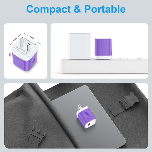 USB-A Wall Plug Charger Purple for Google Pixel 8a 8 7 Pro,Samsung Galaxy A55/A15/A53,S24/S23/S22/S21,2-Pack USB Power Adapter Charging Cube Brick...