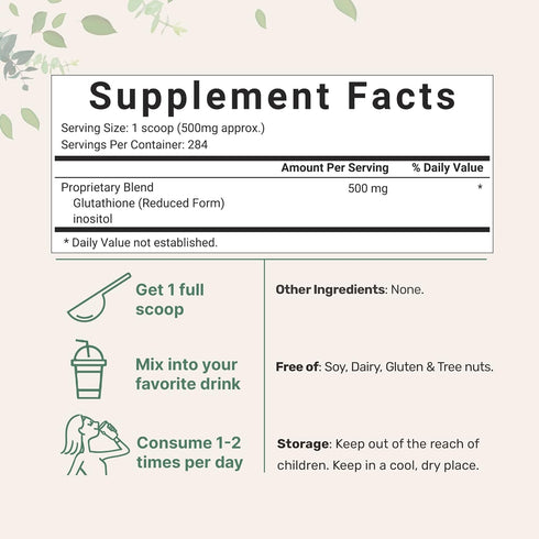 Glutathione Supplement, Pure Glutathione Reduced Powder with Inositol, 5 Ounce (9 Months Supply), 2 in 1 Formula, Powerful Ingredients for Antioxi...