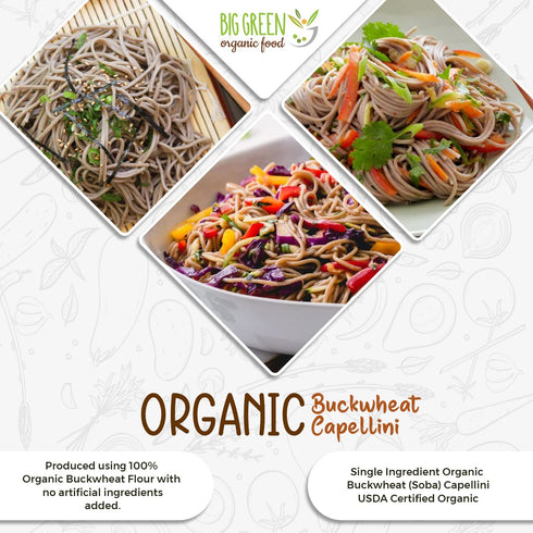 Big Green Organic Food- Organic Buckwheat Capellini, 8.8oz, 100% buckwheat, Gluten-Free, Non-GMO (1 Pack)...