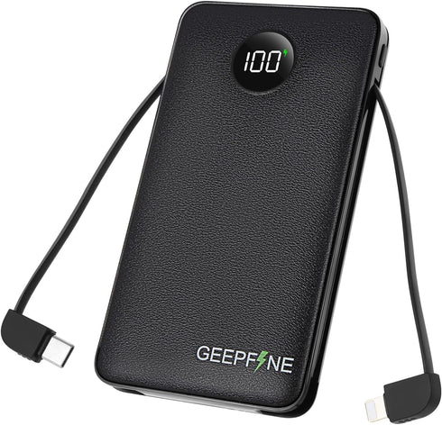 GEEPFINE Portable Charger with Built in Cable Fast Charging Power Bank 10000mah Lightweight Phone Battery Pack Portable Charger PD20W QC22.5W Port...