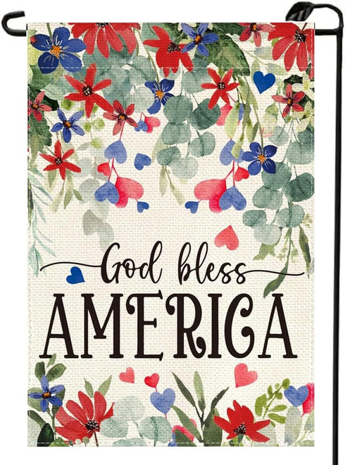 Patriotic 4th of July Floral Garden Flag 12x18 Inch Double Sided Independence Day Flowers Yard Outdoor Decoration(C)...
