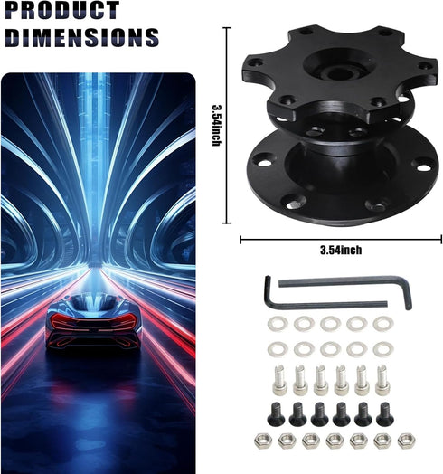Pack-1 Car Steering Wheel Quick Release, 3.34" x 2.75" Alloy 6 Hole Racing Modification Steering Wheel Device, Wheel Heightening Adapter, Universa...